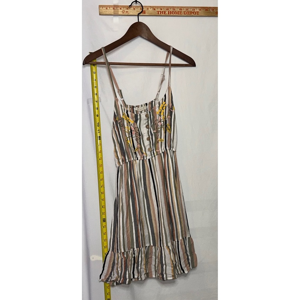 Illa Illa Striped Floral Embroidered Romper Small Boho Button Front Sundress